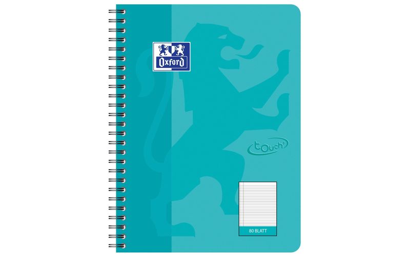 Oxford Notizheft Touch Collegeblock L27, B5, Liniert, Aqua, 5 Stück