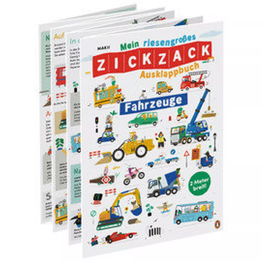 Penguin Junior - Mein riesengroßes ZICKZACK Ausklappbuch Fahrzeuge, Makii; Makii (Illustrationen); Haefs, Gabriele (Übersetzung)