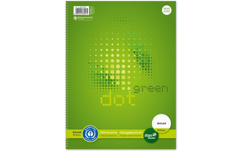 Ursusgreen Schreibblock Collegeblock A4, gepunktet, 4-fach gelocht